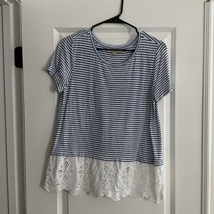 Striped Tee with Lace Detail
